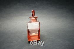 Vtg Czech Art Deco perfume bottle, Pink Glass Black Enamel Karl Palda