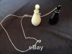 Vtg Halston Perfume Bottles Pendants Design Elsa Peretti Black White Glass Chain