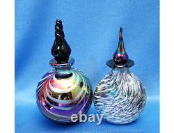 Vtg Lot IRiDESCENT SWiRL PERFUME BOTTLE+BLACK SPIRAL STOPPER Glass Act, Silvestri