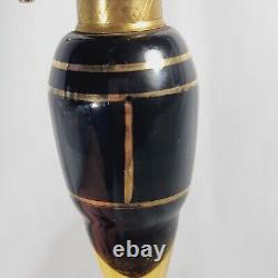 Vtg URANIUM DeVilbiss Perfume Bottle Black Cased Amber Glass Gold RARE atomizer