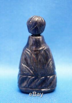 Vtg antique Hand Carved Stone Drk Purple BLACK AMETHYST miniature PERFUME BOTTLE
