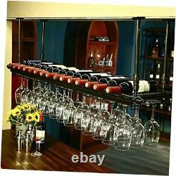 WGX Wine Bar Wall Rack 60'', Hanging Bar Glass Rack&Hanging Bottle Holder Black