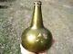 World Class 1700s Green Irridescent Onion Bottle Black Glass Dutch Open Pontil