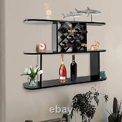 Wall-Mount Bottle Holder Glass Wine Storage Shelf Home Bar Wine Rack Black