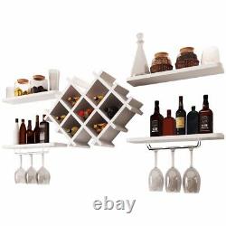Wall Mount Wine Rack Bottle Glass Holder 4 Shelves Bar Accessories Shelf Metal