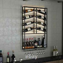Wall Mounted Metal Black Wine Rack withGlass Rack Bottle Display Kitchen Furniture