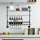 Wall Mounted Wine Rack Industrial Pipe Shelf Bar Shelves With Glass Bottle Holder