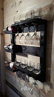 Wall Mounted Wine Rack bottle holder glass shelves vintage farmhouse style bnib