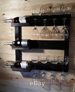 Wall Mounted Wine Rack bottle holder glass shelves vintage farmhouse style bnib