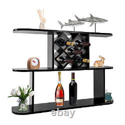 Wall-mounted Wine Bottle Glass Cups Organizer Black Wine Rack Storage Shelf
