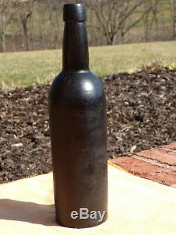 Western Whiskey Bottle Black Glass 3 piece mold Hand built Cobalt Base