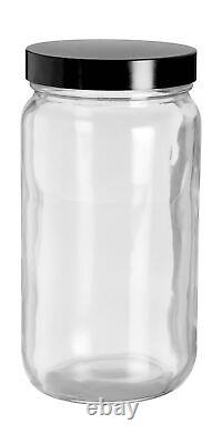 Wheaton 216629 Clear Glass Round 16oz Safety Coated Jar, with 70-400 Black Ph