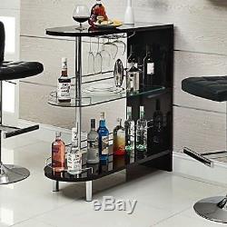 Wine Bar Cabinet Black Storage Rack Table Glass Bottle Holder Home Pub Furniture