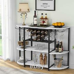 Wine Bar Table Cabinet with Wine & Glasses Storage for Home Kitchen Dining Room