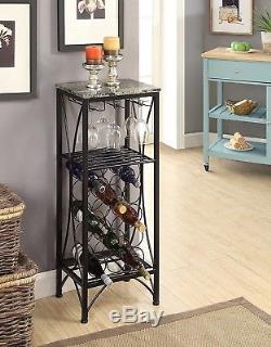 Wine Bottle And Glass Holder Modern Rack Storage Floor Standing Black Kitchen