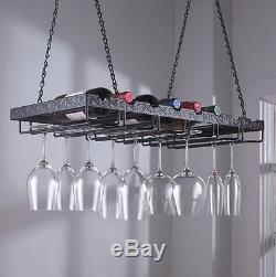Wine Bottle Storage Glass Holder Hanging Metal Rack Bar Kitchen Ceiling Mounted