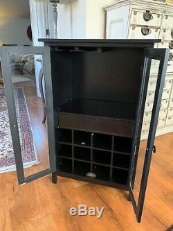 Wine Cabinet Wood Black Glass Doors Holds 12 Bottles With Shelf /Pull Out Drawer