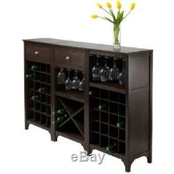 Wine Cabinet Wood Rack 24 Bottle Glass Holder Liquor Storage Home Kitchen Bar