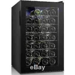 Wine Cooler 28-Bottles Black Storage Cold Glass Door Adjustable Chiller Shelves