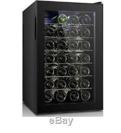 Wine Cooler 28 Bottles Soda Drink Beer Glass Door Auto Defrost Adjustable Temp