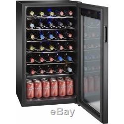 Wine Cooler 34-Bottles Adjustable Chiller Shelves Glass Mini Refrigerator LED