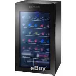 Wine Cooler 34-Bottles Black Storage Cold Glass Door Adjustable Chiller Shelves