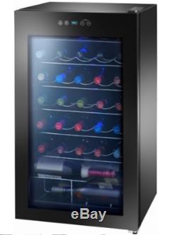 Wine Cooler 34-Bottles Black Storage Cold Glass Door Fridge Adjustable Shelves