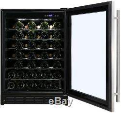 Wine Cooler 50 Bottle Spacious Stainless Steel Door Frame Tempered Smoked Glass