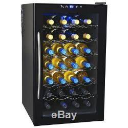 Wine Cooler Black 28 Bottle Mini Fridge Glass Door Removable Rack LED Display