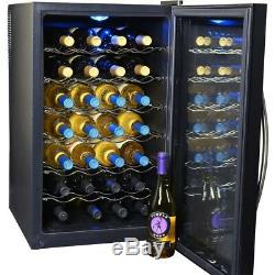 Wine Cooler Black 28 Bottle Mini Fridge Glass Door Removable Rack LED Display