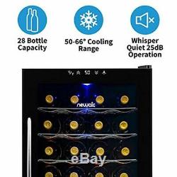 Wine Cooler Refrigerator, 28 Bottle Freestanding Chiller Fridge, Black Glass