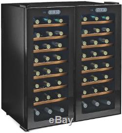 Wine Enthusiast Silent 48-Bottle Dual Zone Wine Cooler with Glass/Wood Shelves