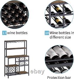 Wine Rack Table, 39.4 Inch Freestanding Floor Liquor Bar Table Cabinet with Glass
