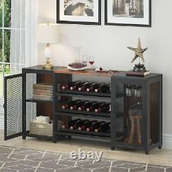 Wine Rack Table Sideboard Buffet with Doors Cabinet Wine Storage & Glasses Rack
