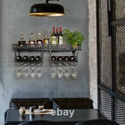 Wine Rack Wall 1624 Glass Mounted Shelf Storage Hanger Black Holder Bottles New