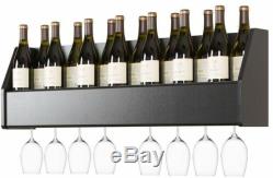Wine Rack Wall Mount Wood Black Glass Floating Bar Shelf Bottle Holder Storage