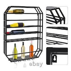 Wine Rack Wall Mounted 6 Tiers Bottle+Glass Holder Shelf Wood & Metal Wine Rack