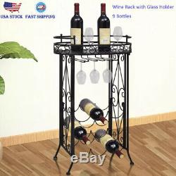 Wine Rack with Glass Holder for 9 Bottles 1' 6 x 11 x 2' 7 Wrought iron