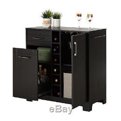 Wine Storage Cabinet Wood Kitchen Display Buffet Bar Liquor Bottle Glass Black