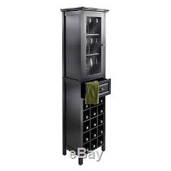 Wine Storage Cabinet Wood Mini Bar Wine Rack 15-Bottle Tower Glass Door Server