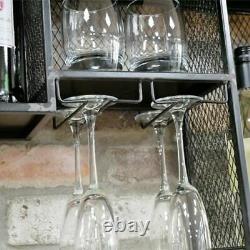 Wine Wall Cabinet Industrial Metal Bottle Storage Retro Glass Display Rack New