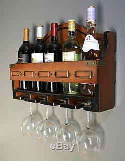 Wood Kitchen Bar Wine Storage Rack Wall Mounted Hanging Bottle Glass Holder New