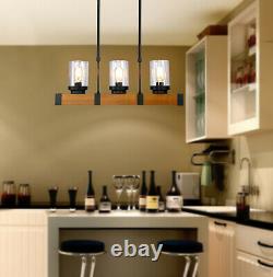 Wood Kitchen Island Lighting Farmhouse Linear Chandelier with Glass Bottle Shade