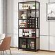 Wood & Metal Industrial Wine Bar Cabinet With Bottle Glasses Holder For Home Pub
