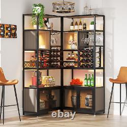 Wood & Metal Industrial Wine Bar Cabinet with Bottle Glasses Holder for Home Pub