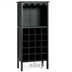Wood Storage Cabinet Wine Rack Display Home Bar with Glass Holder Black 20 Bottles
