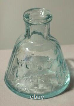 Wood's Black Ink Bottle Portland Maine Aqua Glass Cone Very Rare Smooth Base Ink