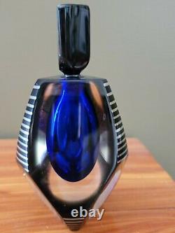 Wow LE Correia Art Deco Black Silver Blue Iridescent Glass Perfume Bottle