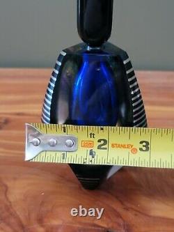 Wow LE Correia Art Deco Black Silver Blue Iridescent Glass Perfume Bottle
