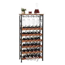 X-cosrack Rustic 30 Bottles Floor Wine Rack Shelf with Wine Glass Holder Rack